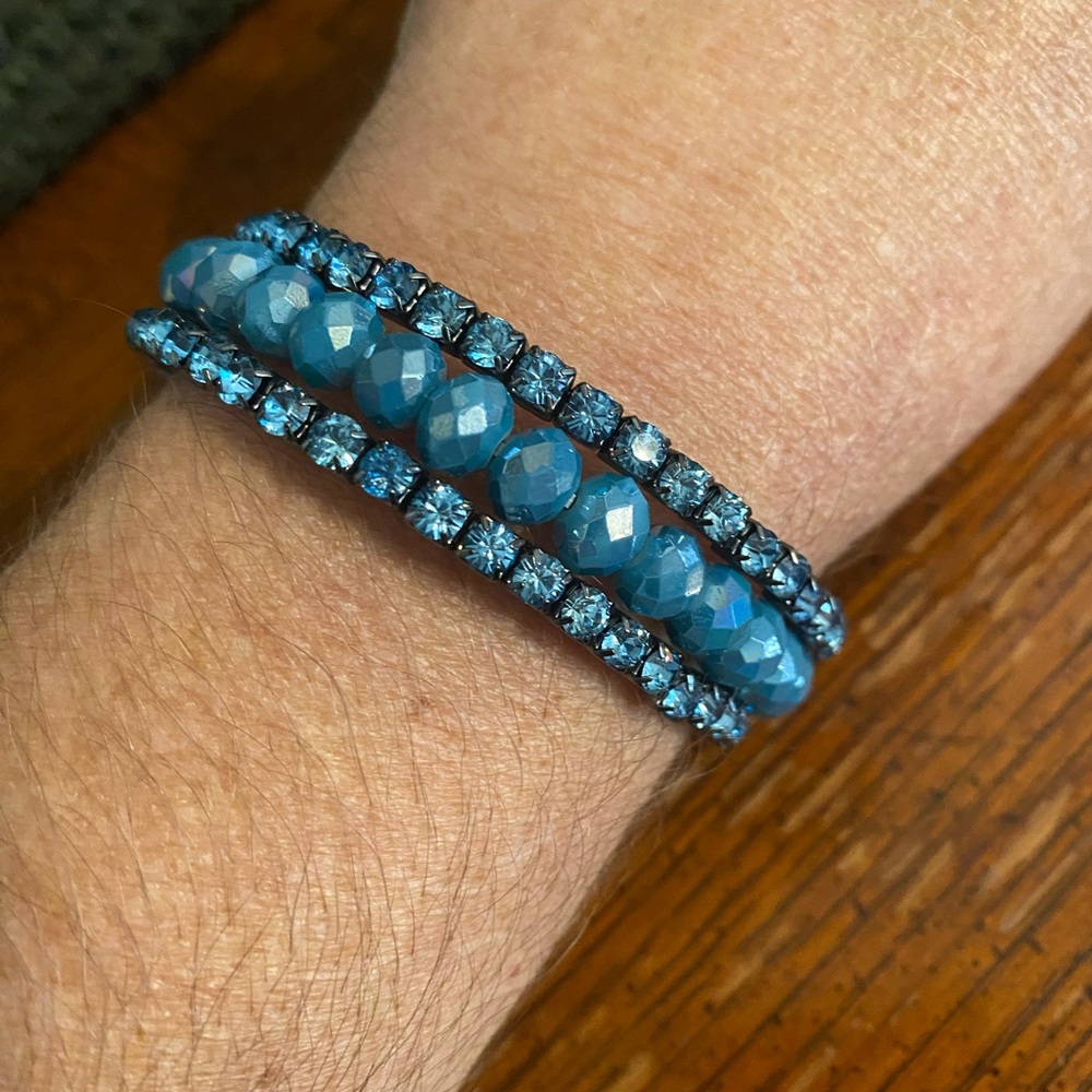 Elegant Blue Beaded and Rhinestone Wrap Bracelet